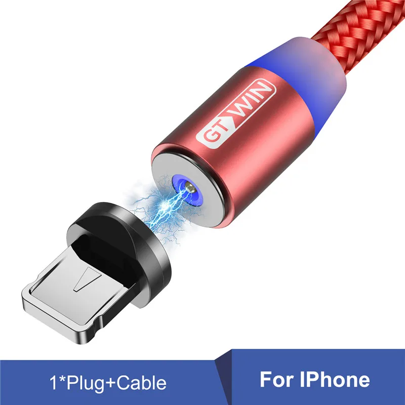 Red for IPhone GTWIN 1 м/3 м Магнитный кабель Micro type C USB кабель для быстрой зарядки для iPhone зарядное устройство кабель USB C Магнитная Зарядка для xiaomi redmi - Цвет: Red for IPhone