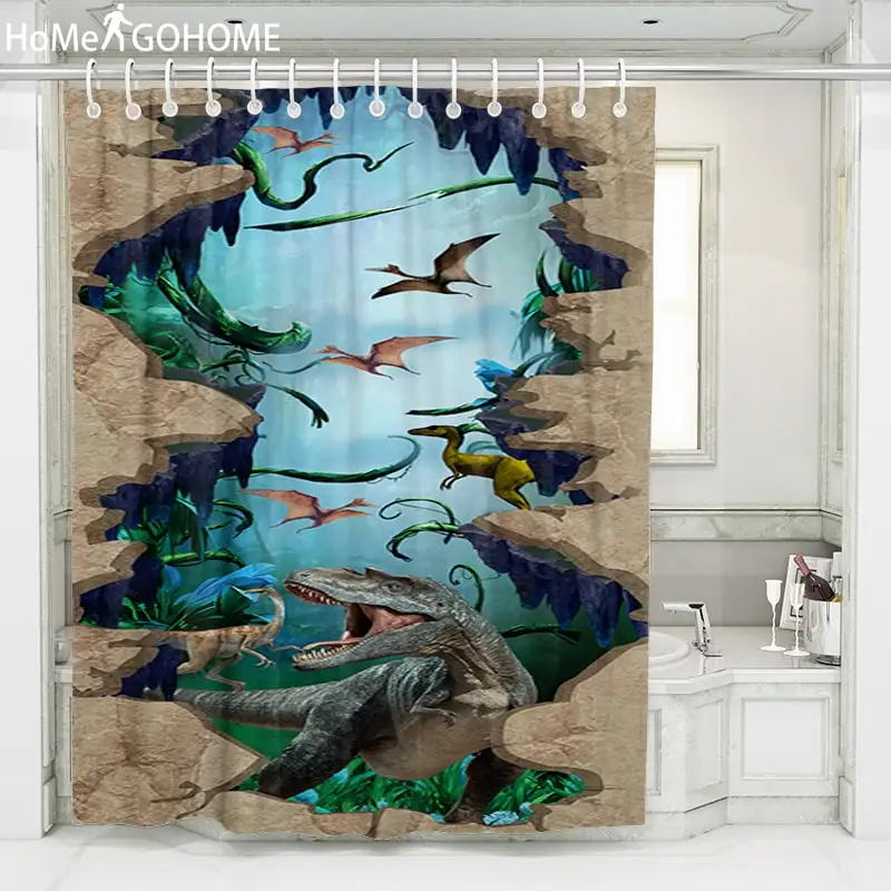 

Anime Dinosaur Shower Curtain 3d Children's Bathroom Curtain Waterproof Fabric Bath Decor Shower Curtains cortinas de bano cool