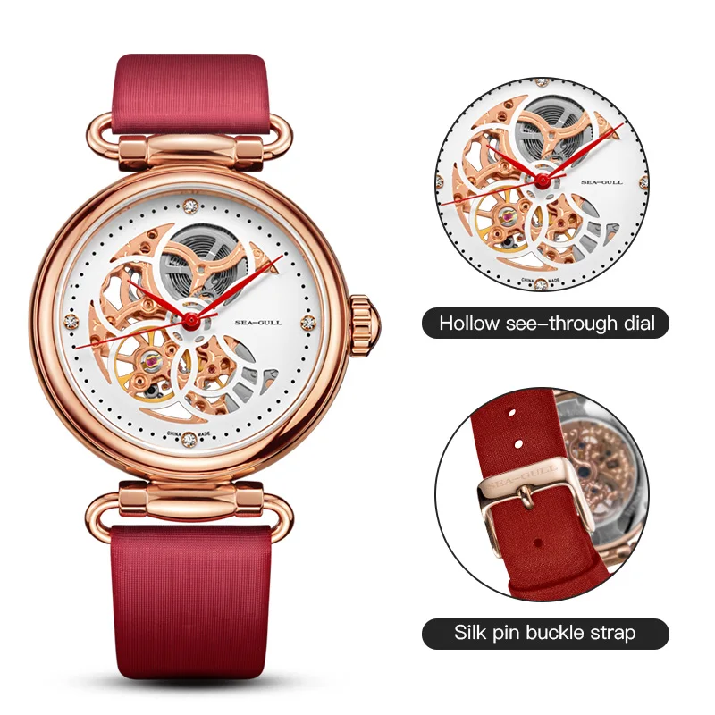 2022 Seagull Fashion Women's Watch Leather Strap Waterproof Automatic Full Hollow Mechanical For Women Watch 811.11.6002 3
