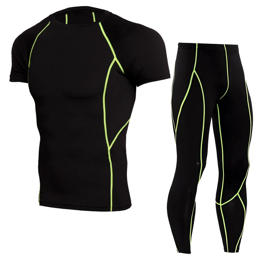 men's sports suits Quick-drying compression men sport training suit gym jogging running suit men's tight fitness workout clothes - Цвет: Picture color