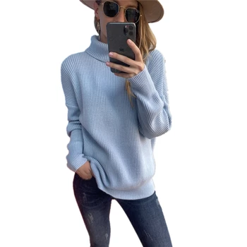 

Autumn Winter Sweater Women Knitted Turtleneck Pullovers Casual Soft Jumper Fashion Long Sleeve Pull Femme
