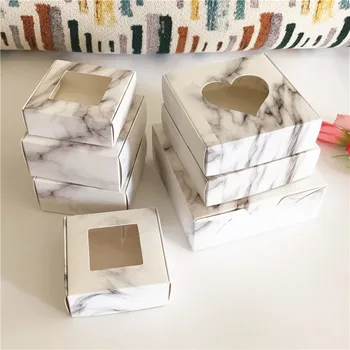 

30PCS Marble Style Clear PVC Window Aircraft Handmade Gift Boxes Kraft packaging box Lovely Packaging Box