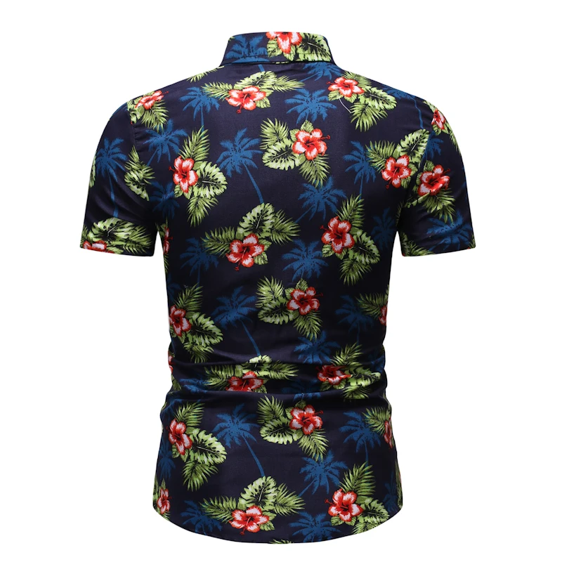 Мужская гавайская рубашка с цветочным принтом Camisa Masculina, новинка, брендовая приталенная рубашка с коротким рукавом, мужская летняя пляжная гавайская рубашка, мужская XXXL