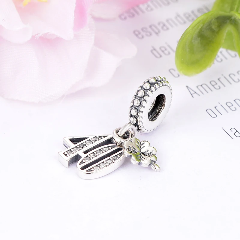 Подвеска-Шарм для браслета серебро 925 пробы циркон алфавит и цифры 40 лет |