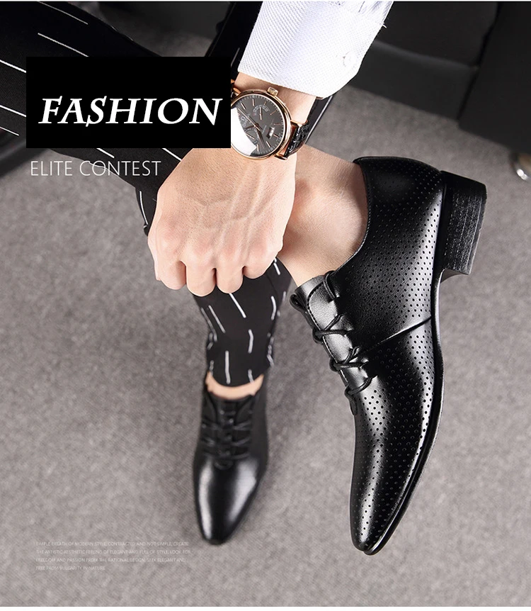 IMAXANNA/Роскошные Мужские модельные туфли; летние модные кожаные мужские деловые туфли на плоской подошве; черные дышащие формальные офисные рабочие туфли