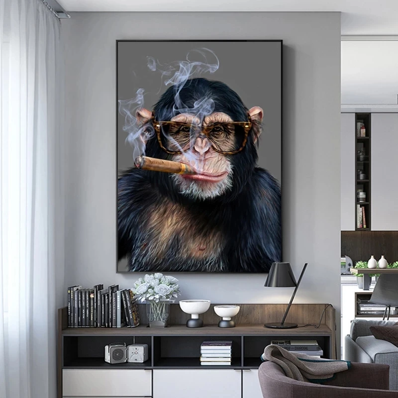 Modern-Animal-Art-Smoking-Monkey-Canvas-Painting-Wall-Art-Posters-Prints-Wall-Pictures-for-Living-Room (2)