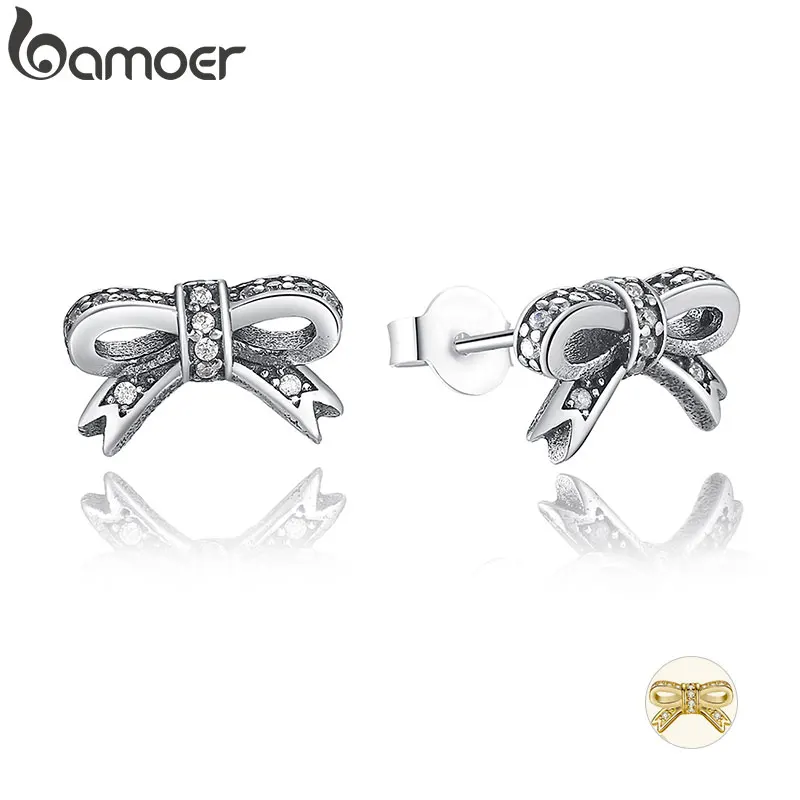 Женские вечерние серьги-гвоздики BAMOER из 100% стерлингового серебра 925 пробы с