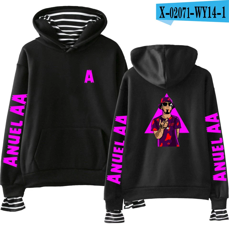 Anuel AA хип-хоп настоящий Hasta la Muerte с принтом поддельные две части Толстовка с принтом модная хип-хоп Женская/мужская Толстовка - Цвет: WY14