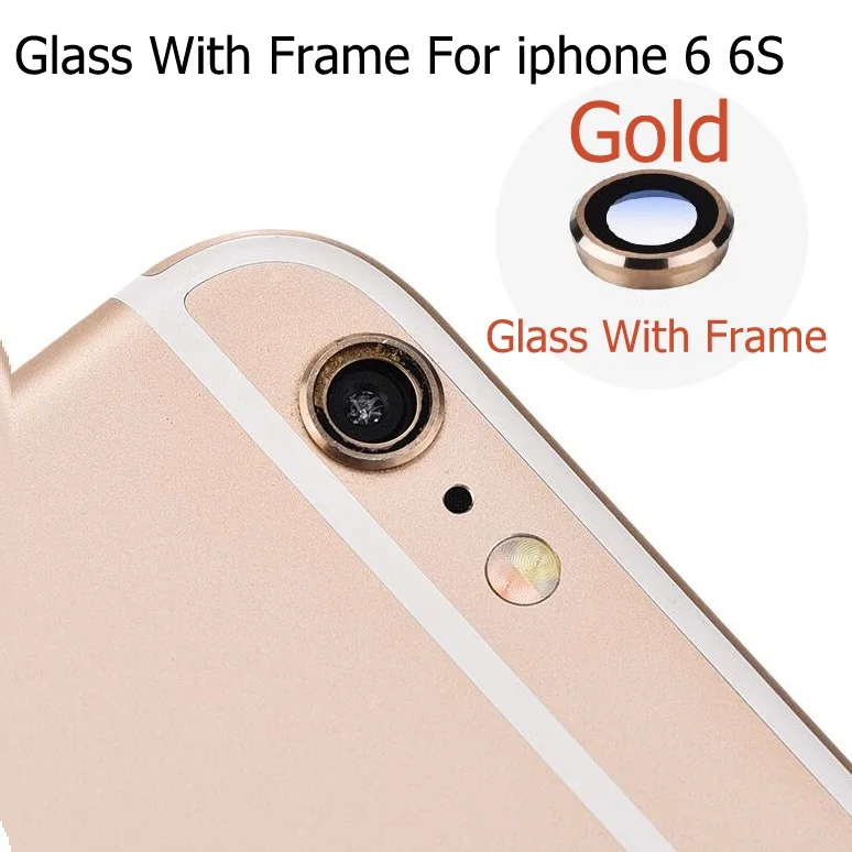 For i6 6s Gold Задняя Задняя стеклянная крышка для объектива камеры с держателем рамы для iPhone 6 6S 7 8 Plus X Xr Xs Max объектив камеры+ детали рамы - Цвет: For i6 6s Gold
