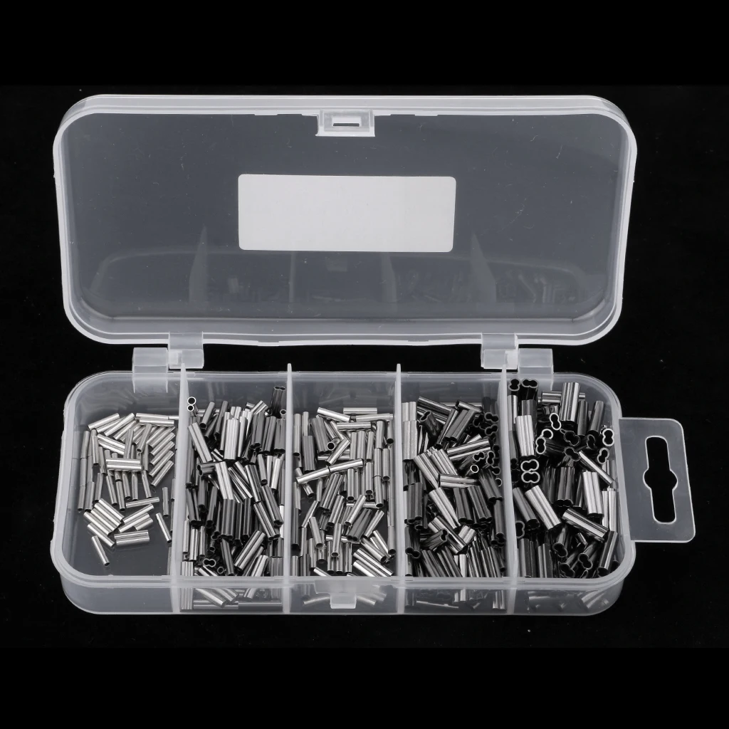 500Pcs/box Double + Single Crimps Coarse Sea Fishing Mini Line Mono Braid Wire Leader Sleeves