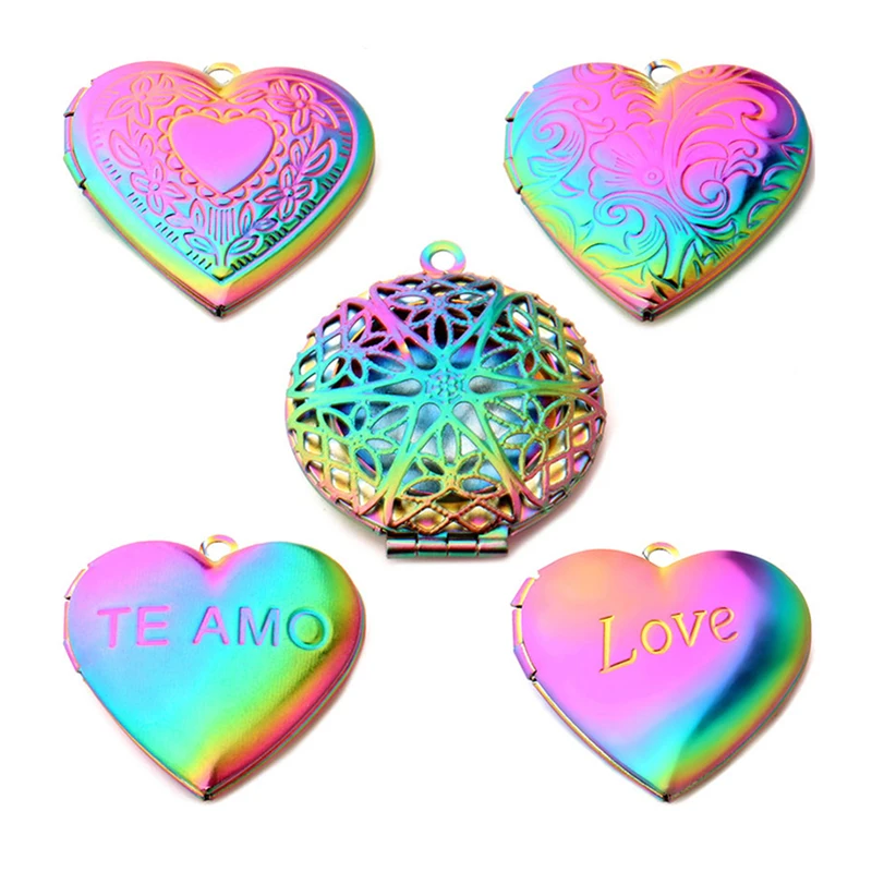 

Fashion Stainless Steel Accessories Heart Shaped and Round Phase Box Pendant For Necklace Romantic jewellery For Decoration