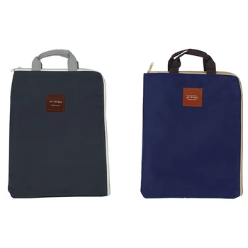 

2 Pcs Simple Solid A4 Big Capacity Document Bag Storage File Folder for Papers Stationery Student Gift-Dark Gray & Blue