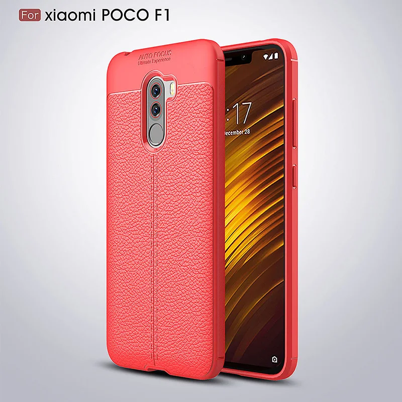Красный Чехол pocophone f1 для Xiaomi pocophone f1 чехол силиконовый бампер мягкий кожаный из ТПУ текстура задняя крышка для poco f1 чехол для poco f 1 - Цвет: Красный