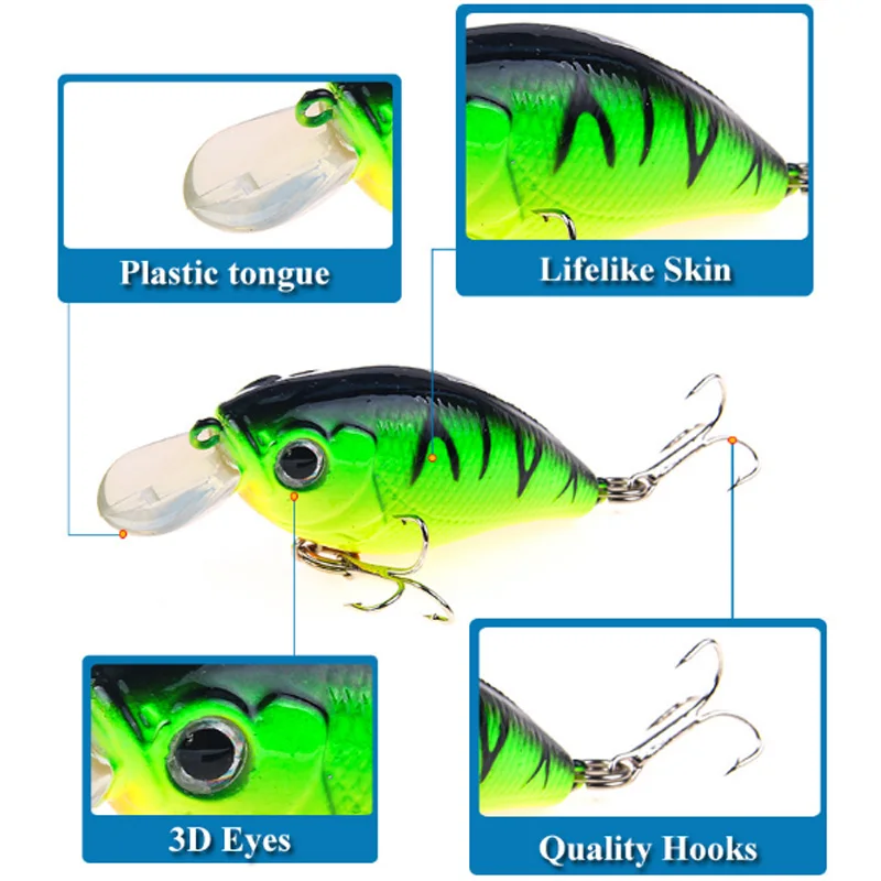5 шт./компл. рыболовные приманки глубокий дайвинг Baits55Mm искусственная, жесткая, для рыбалки приманка воблер(Wobbler) Два крючки и рыболовные принадлежности