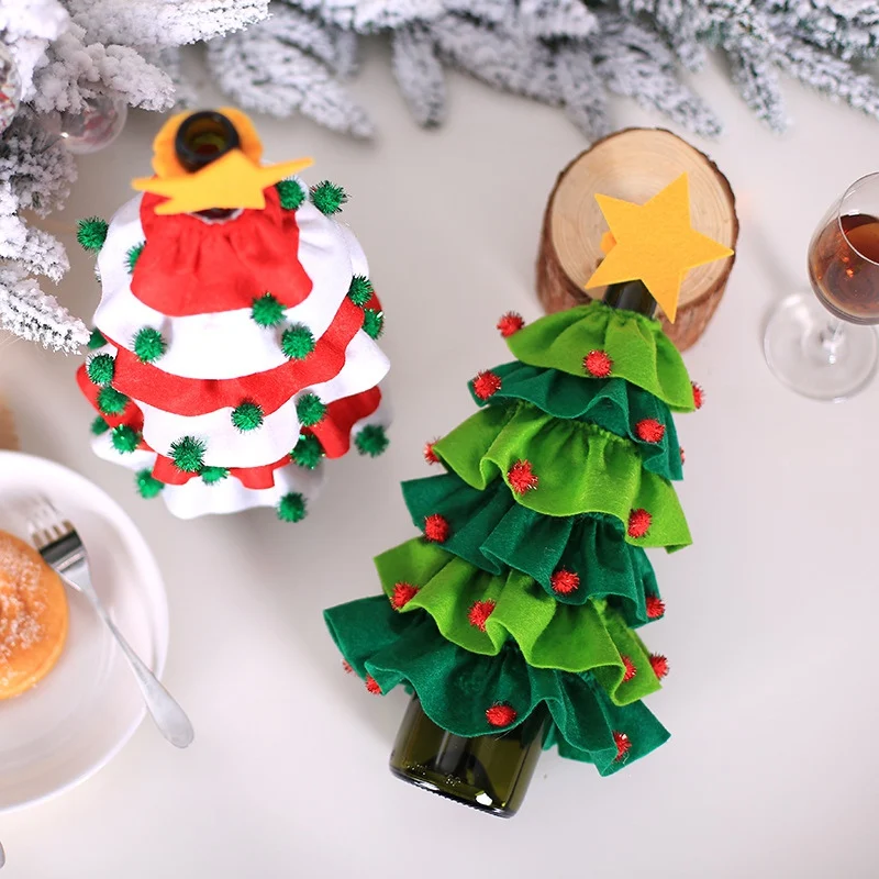 Год винные бутылки крышки Рождественская елка дизайн крышка набор рождественской вечеринки украшения для обеденного стола праздник