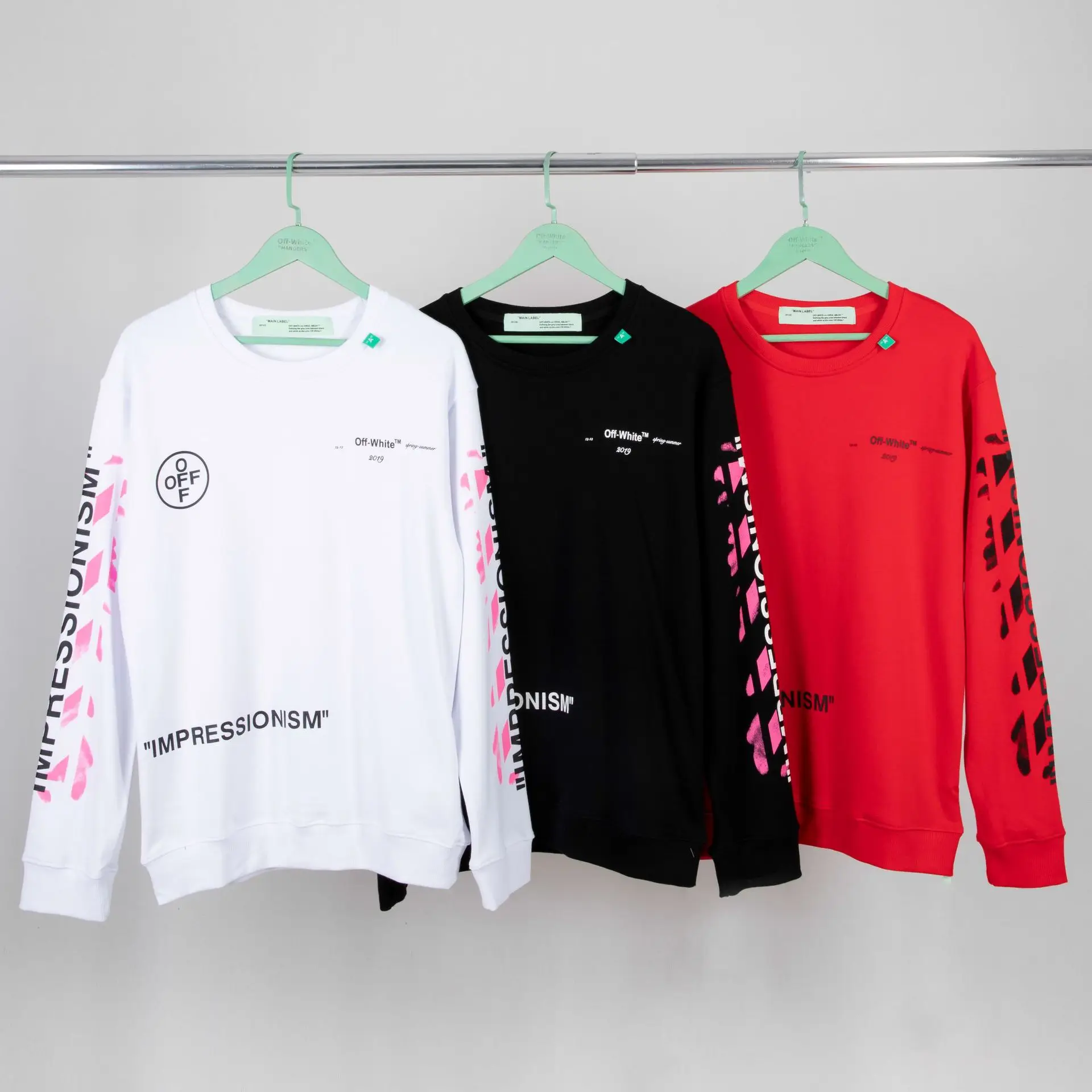 

OFF-WHITE OW Spring and Summer 99 old paint couple men's cotton round neck Sweatshirt