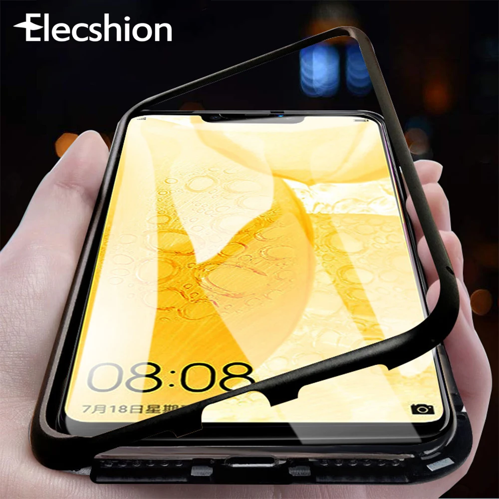 

Magnetic Adsorption Metal Phone Case For Redmi Note 7 Back Tempered Glass Magnet Cover Screen Protector Film For Redmi Note7 Pro