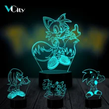 VCity мультипликационный персонаж 3D Соник Хвосты костяшки лампа светодиодный сенсорный ночник Удаленная акриловая пластина подарок для детей