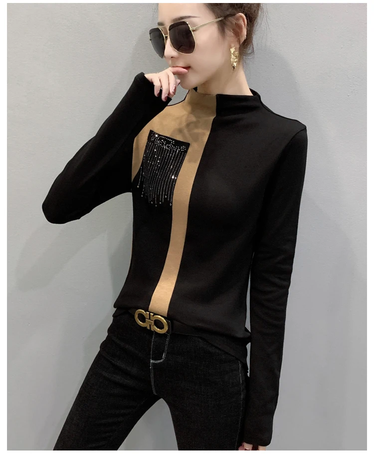 Blusas Mujer De Moda, Корейская тонкая рубашка с длинным рукавом для женщин, модные офисные женские топы, повседневные топы с круглым вырезом и стразами 7840 50