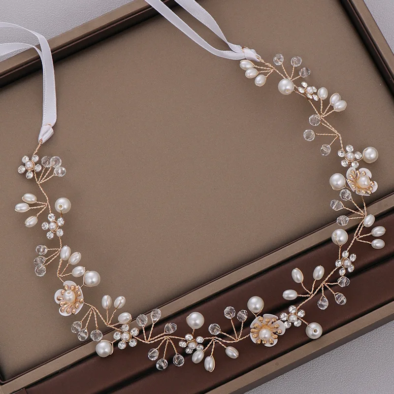 

Wedding Headdress Accessories Handmade Flower Pearl Hair Band Headdress Flower Girl Hair Vine Dropshipping