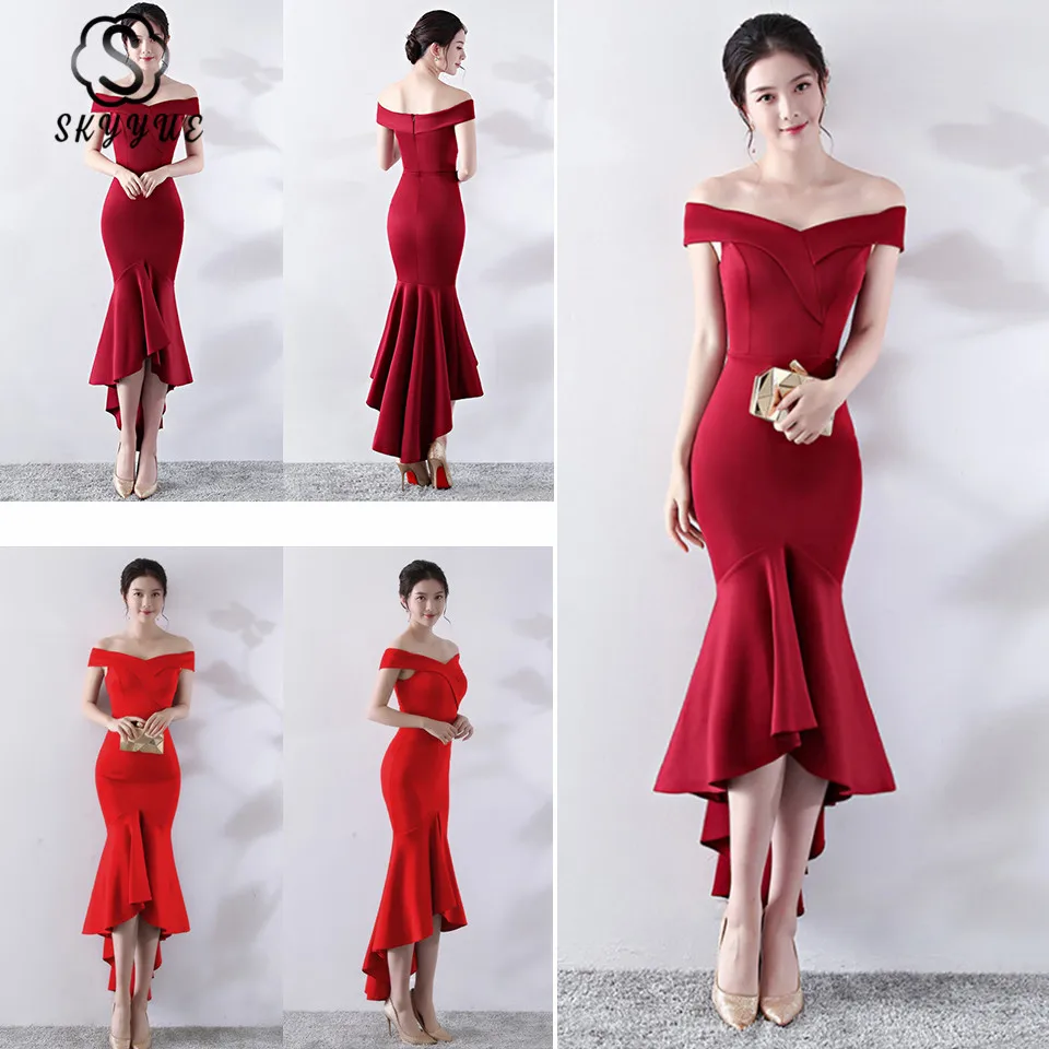 Skyyue с открытыми плечами халат De Soiree вечернее платье, с вырезом лодочкой женские вечерние платья Soild без рукавов Формальные платья C144-DS3