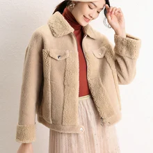 Зимняя шерсть шуба Женское пальто с отложным воротником короткое плотное теплое пальто женское пальто из натуральной овечьей шерсти кашемировая куртка