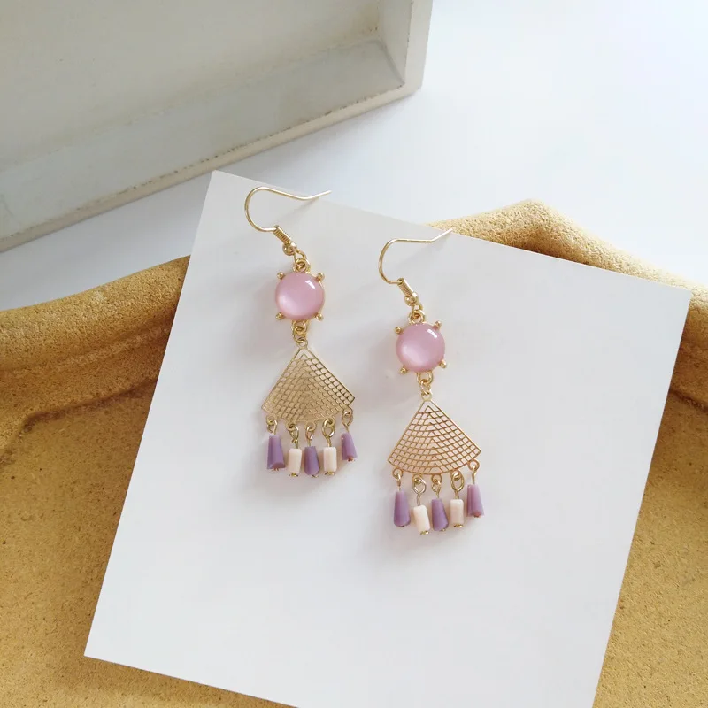 pink pierced ears Женские сетчатые клипсы с синим кристаллом, женские золотые серьги в форме веера, секторные клипса геометрической формы, серьги без проколов в ушах - Окраска металла: pink pierced ears