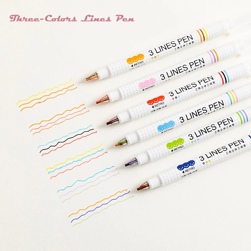 

Creative Three-color Line Gel Pen Art Drawing Graffiti Pen Student Reading Marker DIY Diary Journal Stationery Supplies 6Pcs/box