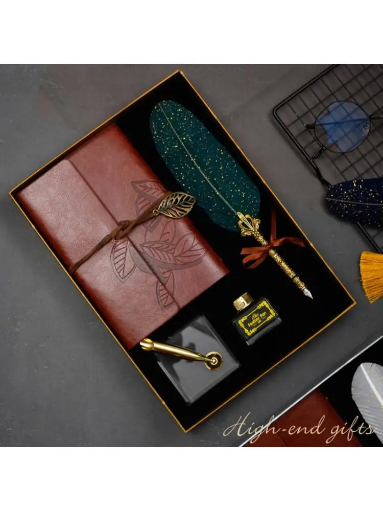 

Retro Calligraphy Feather Dip Pen Writing Ink Notebook Fountain Pens Stationery
