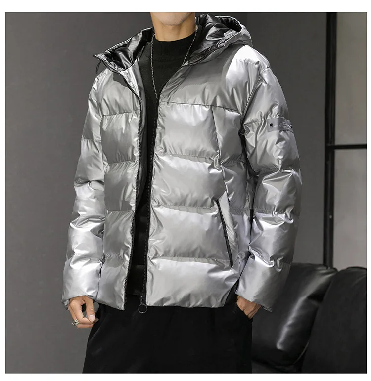 Thick Warm Men Winter Jacket Clothes Casual Harajuku Mens Parkas Coats Bright Hooded Windproof Waterproof