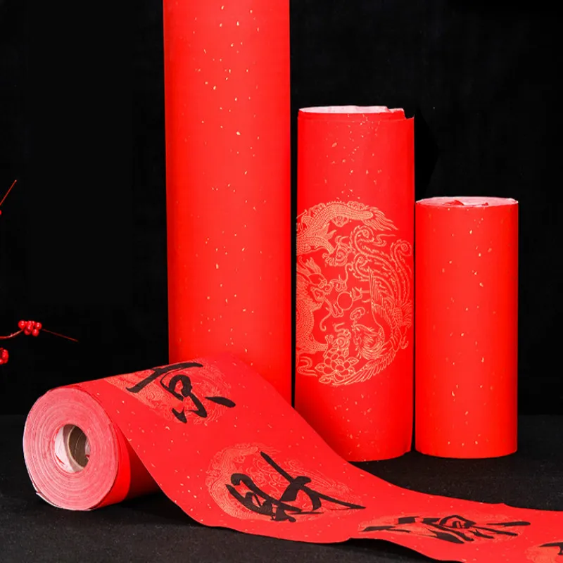 Long Rolling Red Xuan Paper for Couplets Chinese Spring Festival Calligraphy Paper Half Ripe Xuan Paper Rijstpapier