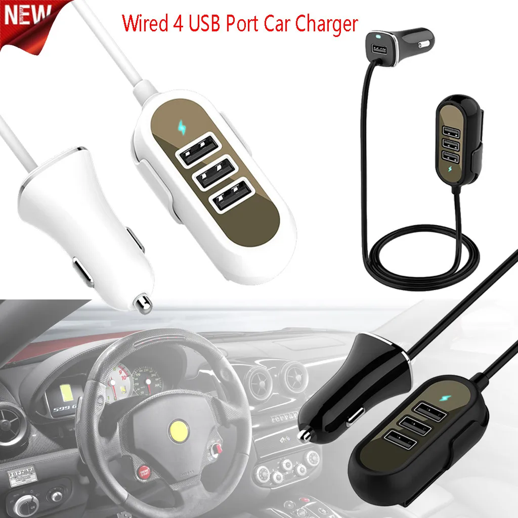 Зарядных порта USB для автомобиля Зарядное устройство Универсальный 12 V-24 V 4 Порты и разъёмы зарядный кабель 1,5 m USB адаптер зарядки чехол для Iphone samsung 25 Вт 29 32 Вт 39WChargeur Voitu