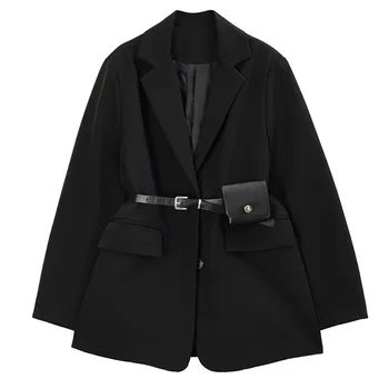 

loose Women Black Split Joint Temperament Blazer New Lapel Long Sleeve Loose Fit Jacket Fashion Tide Spring Autumn 2020 1R733