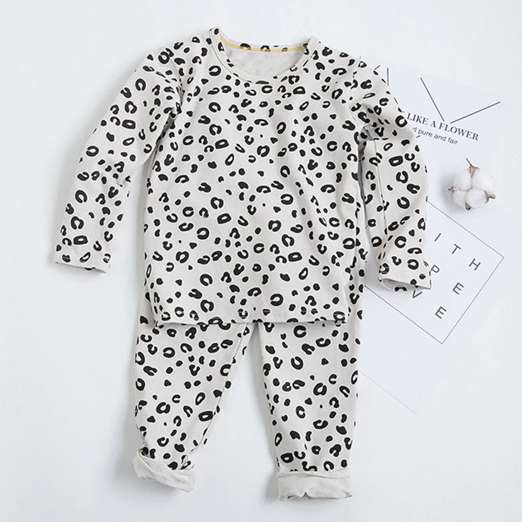 Fashion Pajamas For Girls Long Sleeve Tops Leopard Cute Pants Pajamas Sleepwear Outfits O-neck Cotton Soft Comfort Pajamas Kids