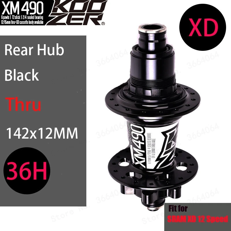 Rear 12x142MM 36H XD XM490 Koozer концентраторы 4 подшипник 28/32/36 Отверстия MTB горный велосипед ступица заднего QR через дисковый тормоз колеса велосипеда крутой звук концентратор XM490 - Цвет: Rear 12x142MM 36H XD
