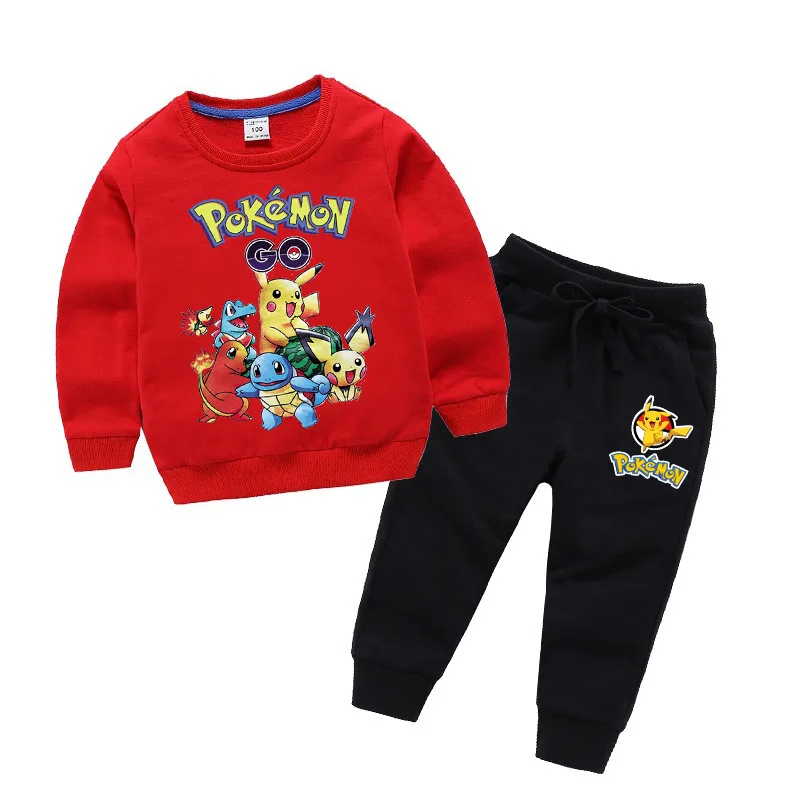 POKEMON GO Detective Pikachu/детская одежда для мальчиков и девочек осенний Свитшот комплект из 2 предметов, хлопковые спортивные толстовки с длинными рукавами и рисунком, Комплект футболок