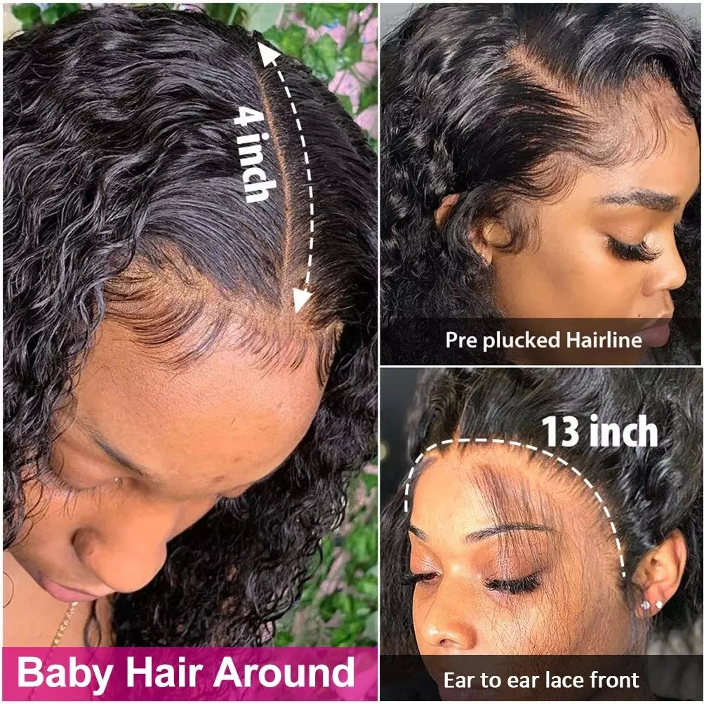 Magic Water Wave Curly Deep Wave 13x4 Lace Front Human Hair Wigs Water Curly PrePlucked For Black Women With Closure  Kinky wig