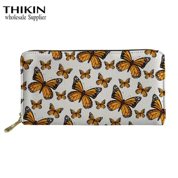 

THIKIN 3D Flying Butterfly Pattern Leather Wallet Zipper Coin Purse Ladies Travel Phone Bag Credit Card Holders Girls Money Bag