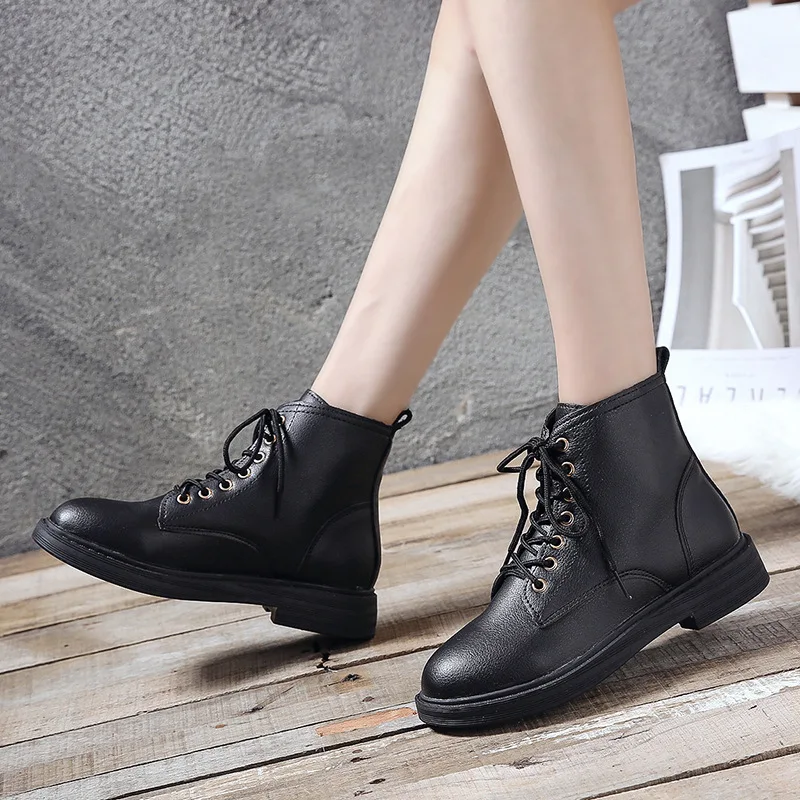 

Autumn And Winter New Style Chunky-Heel Lace-up Waterproof Platform Ankle Boots Thick Warm Martin Boots Women's Low Heel England
