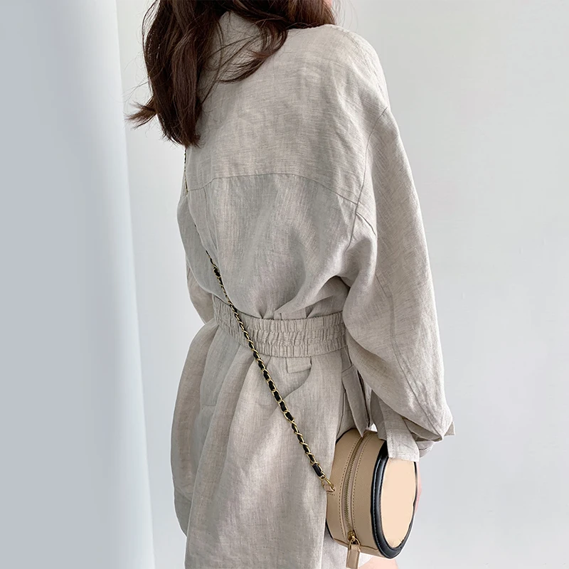 Loose Fit Linen Button Split Joint Big Size Jacket New Lapel Long Sleeve Women Coat Fashion Tide Spring 2020 1X5010
