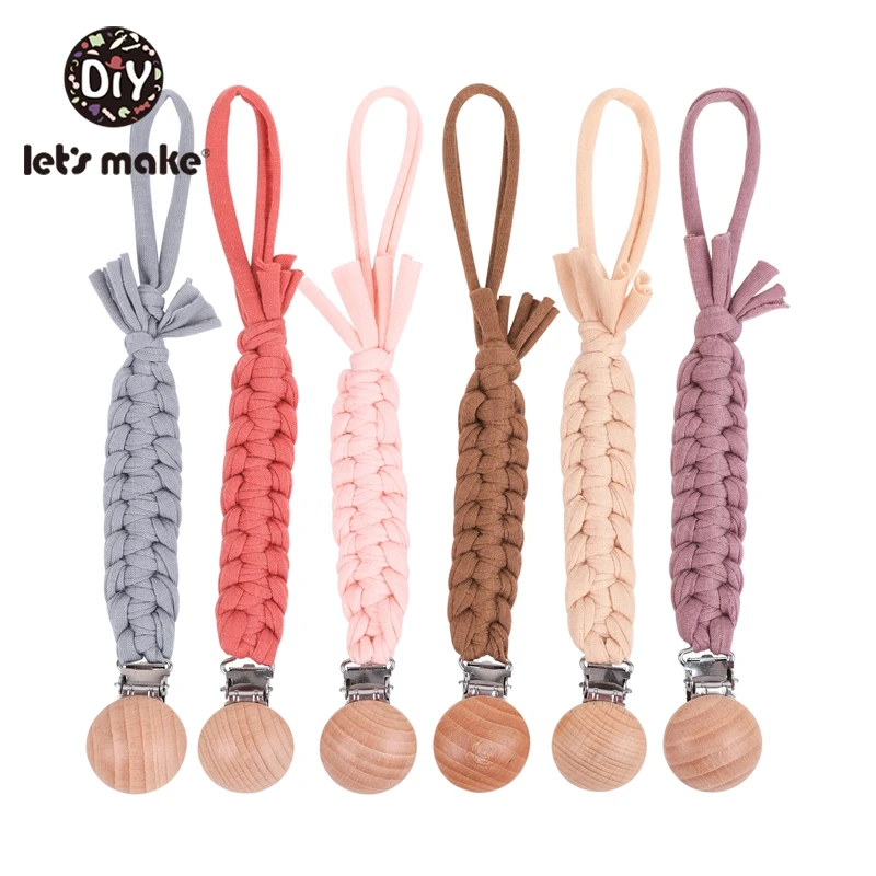 Let's Make Baby Pacifier Clip Baby Toys Gift Braided Thread Wood Beads
