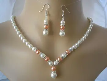 

Handmade to Order Pearl and Diamante Necklace & Earrings Set Choose Colours 2DR