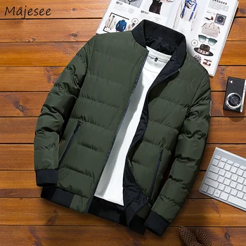 

Parkas Men Winter Large Size Stand Collar Zipper Pockets Leisure Simple All-match Korean Parka Mens Thicker Trendy Outerwear