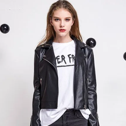 

New Women Casual Motorcycle Faux Soft Pu Washed Leather Jackets Female Spring Tassel Short Black tops Coat Outwear LX123