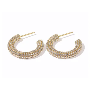 

Metallic Lady's Cubic Zirconia Round Hoop Earrings Luxury Zircon Round Earrings for Mom / Girlfriend / Wife