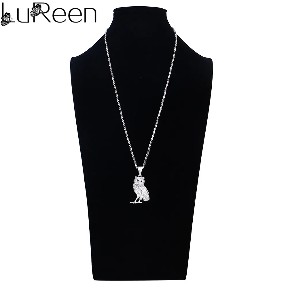LuReen AAA кубический циркон сова кулон ожерелье микро проложить CZ камень животное
