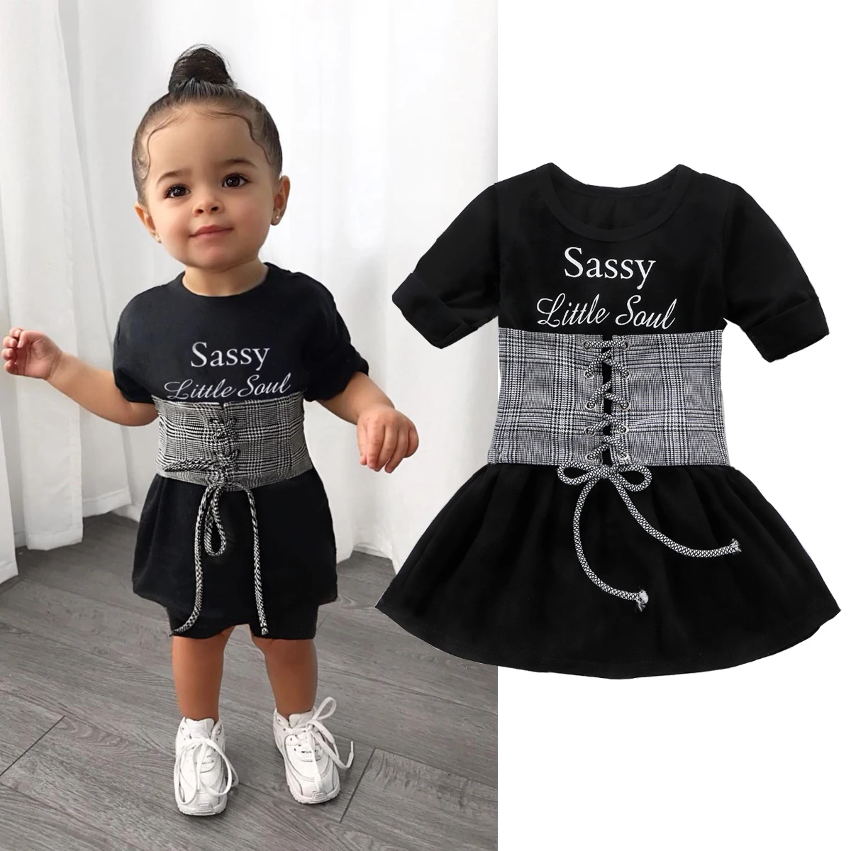 2020 Модное детское платье с длинным рукавом и надписью для маленьких девочек +