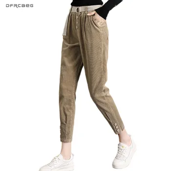 

High Waist Corduroy Harem Pants Women 2019 Winter Loose Ankle-Length Joggers Trouser Khaki Streetwear Female Sweatpants
