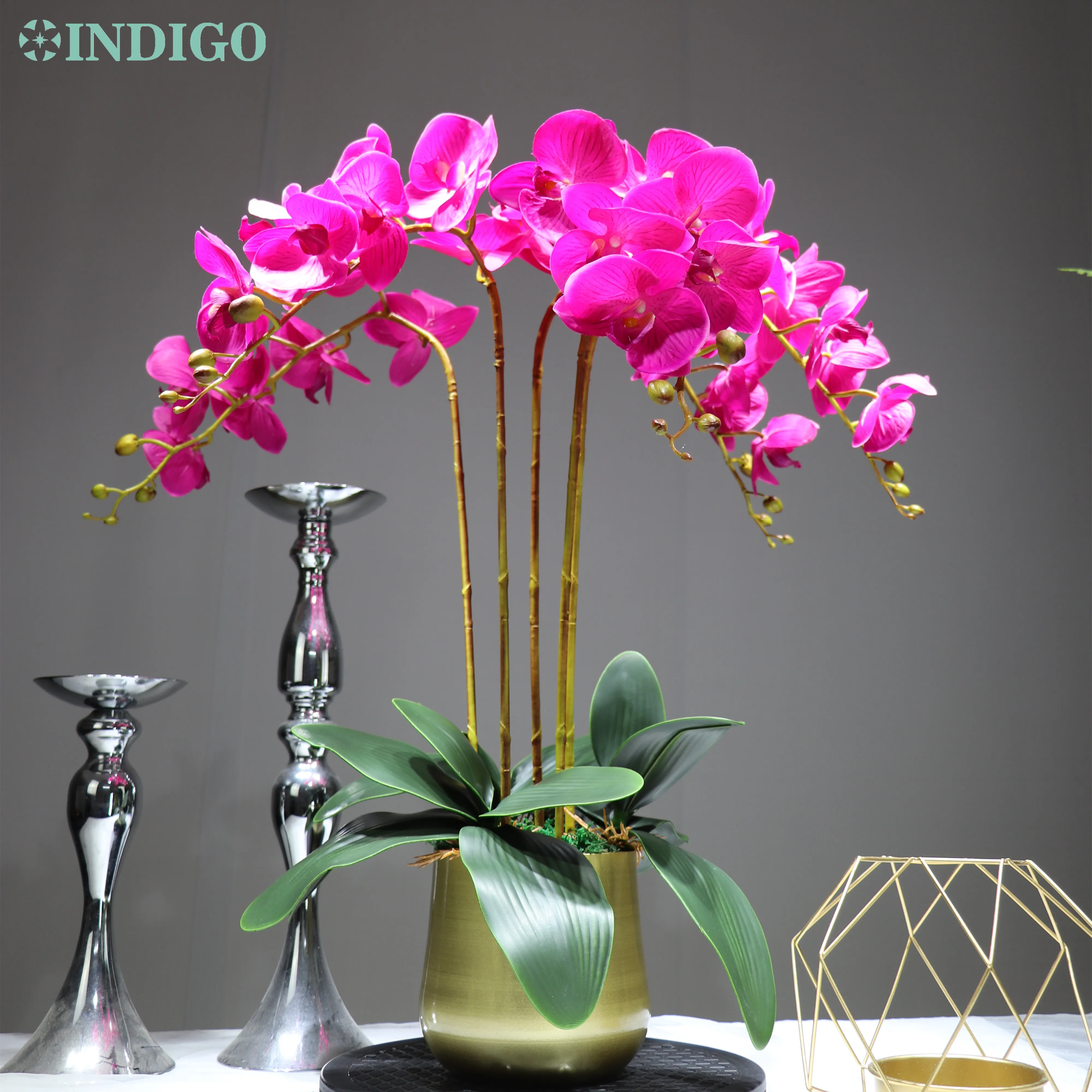 Индиго (5 орхидеи + 3 листа горшка) фиолетовые сделай сам цветочное оформление