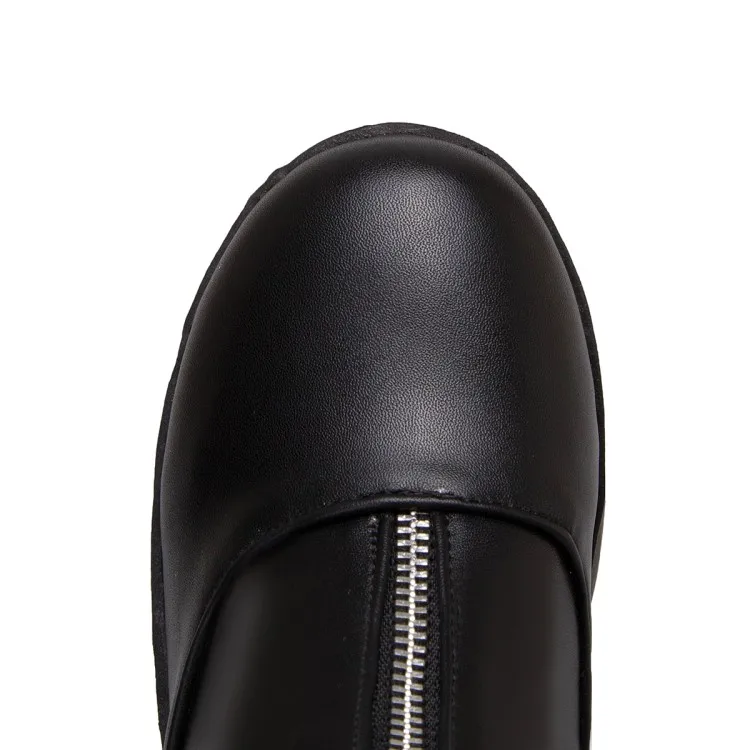 round toe PU leather Mid-Calf boots women low heel Motorcycle bootsboots high quality front zip martin botas zapatos mujer